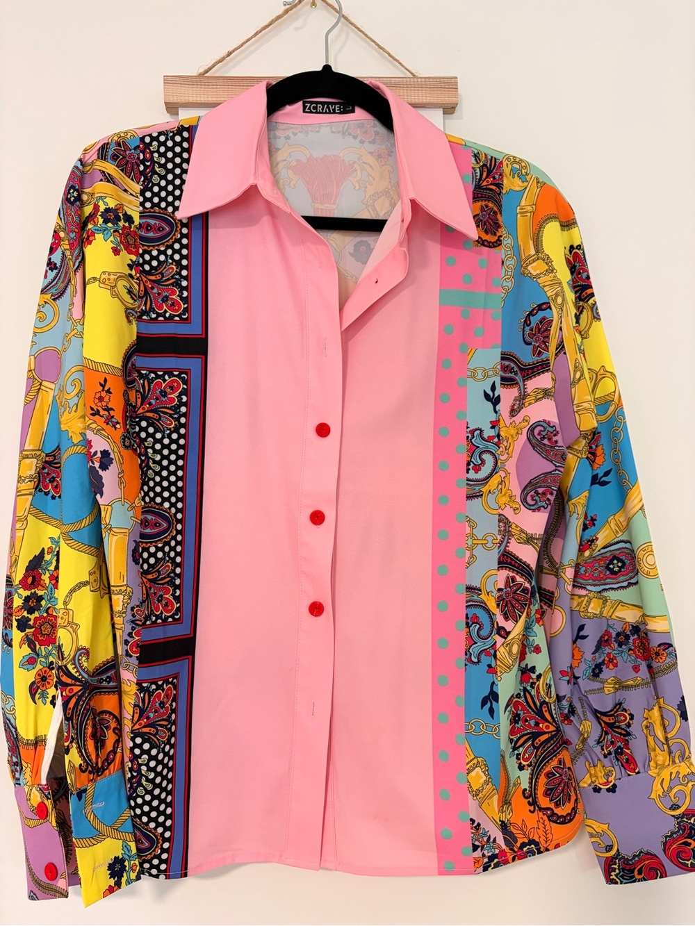 ZCrave Pink Paisley Print Button-Front Top